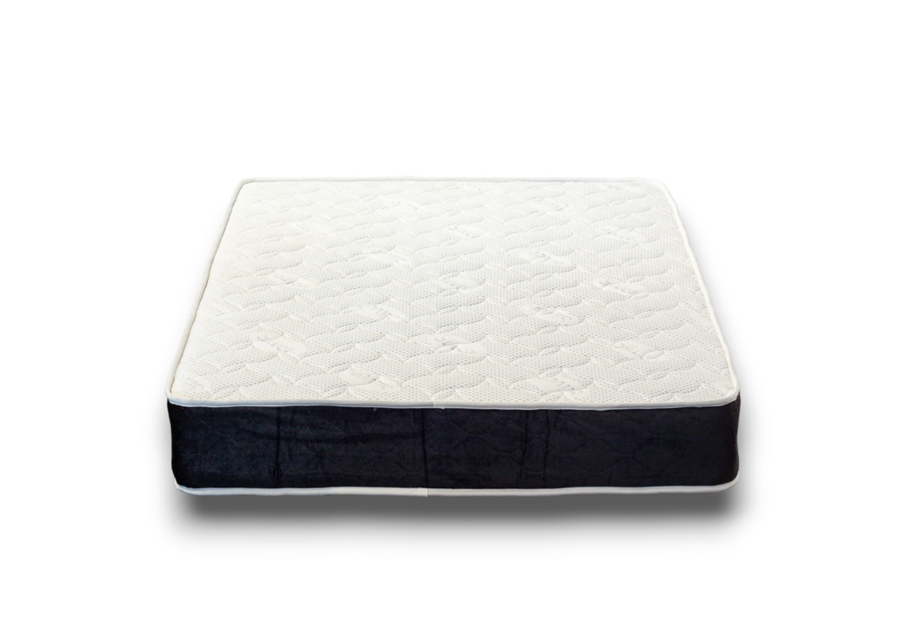 Mattress with white top and black base on a white background