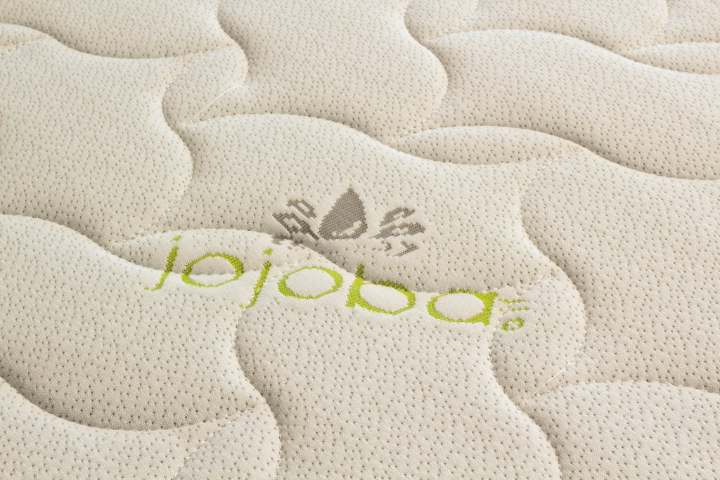 Textured surface with 'jojoba' branding and a logo.