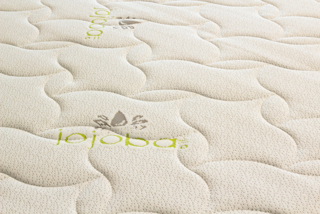 Close-up of a textured surface with 'jojoba' branding.